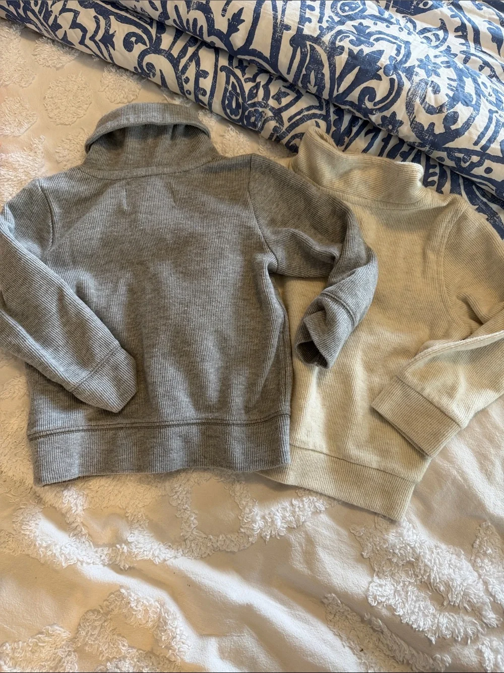 Old Navy Kids Quarter-Zip Pullover Sweaters in Cream and Gray